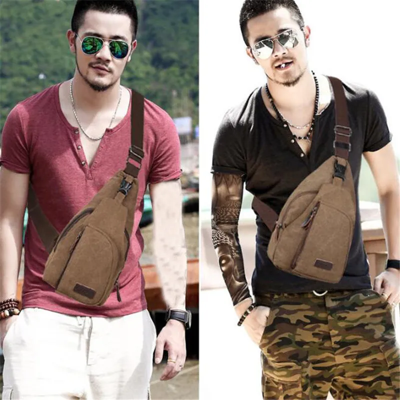 

Hot 2019 Fashion Vintage Men Crossbody Bags Chest Bag Canvas Water Proof Handbags For Male Pouch Bum Hip Bags