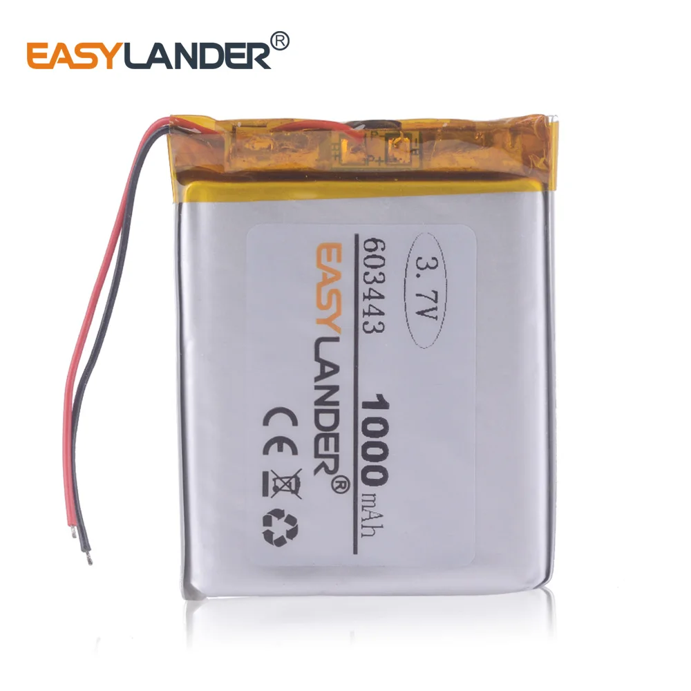 

10pcs/Lot 603443 3.7V 1000mAh Lithium li-Polymer Li-ion Rechargeable Battery For MP4 MP5 GPS PSP DVR E-Book electronic product