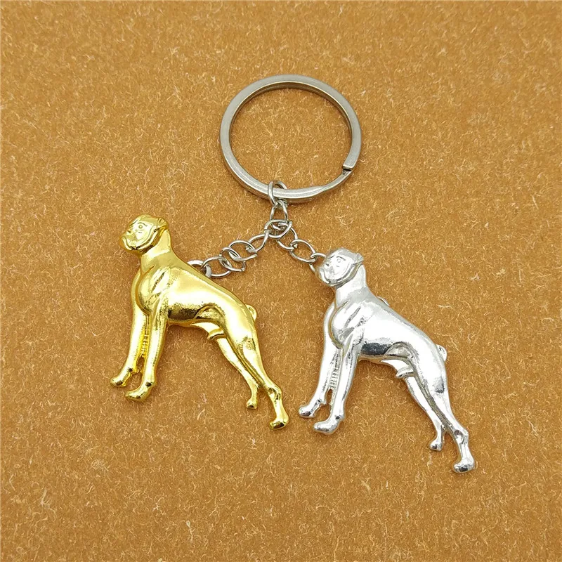 wholesale Hot Cute Boxer Dog key chain for bag gold silver color charm