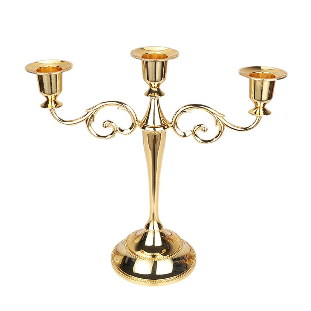 3 Arm Candlestick Tabletop Candle Stand Wedding Decoration Gold Metal