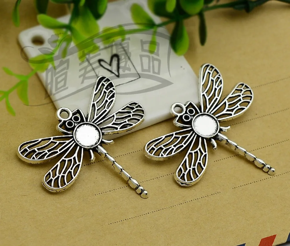 

10pcs/lot Antiqued silver plated dragonfly Pattern Tray Cameo Setting Pendant Charm Size 8mm,DIY supplies