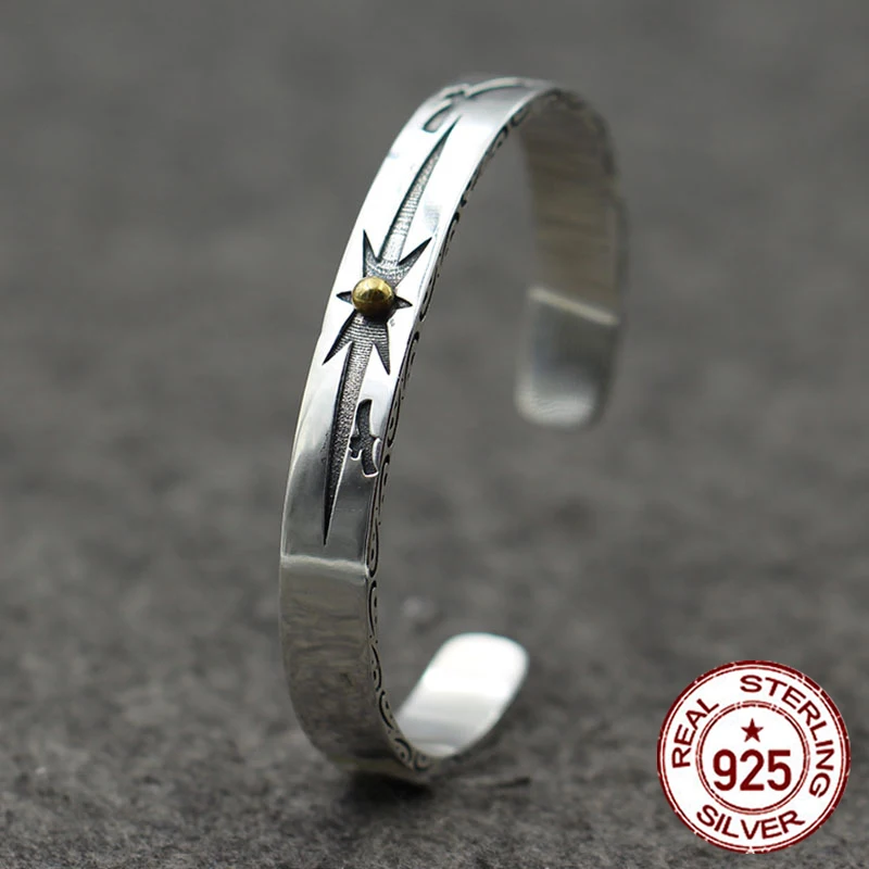

925 sterling silver open bracelet personalized retro fashion sun gold-style high-end carved simple bracelet to send a gift love