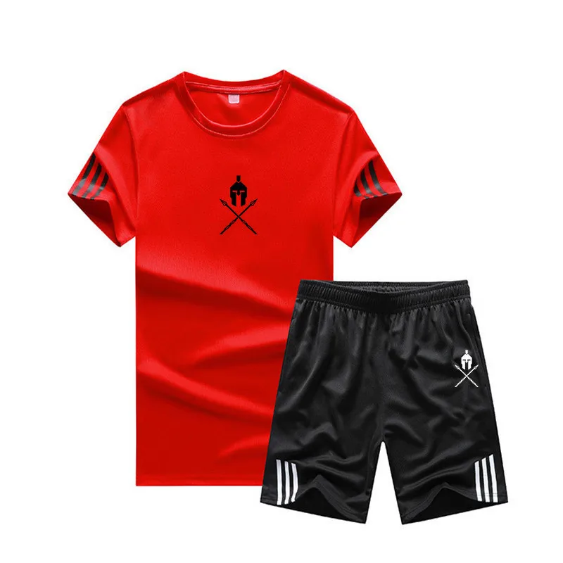 

2019 Men's Sporting T-shirt Sets 2 Pieces sets Male Tracksuit Breathable Summer Quick-drying Tee Shirts Suit Men