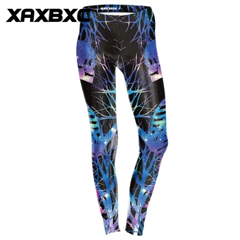

XAXBXC 1756 Sexy Femme Pencil Pants Halloween Skull Galaxy Printed Polyester Elastic Slim Fitness Workout Push Up Women Leggings