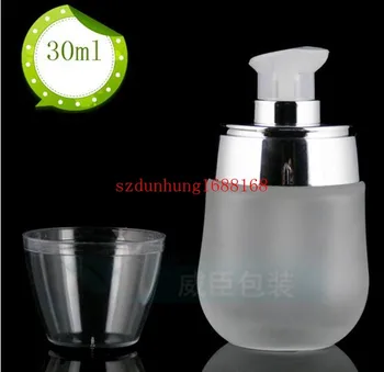 

Free Shipping 500pcs/Lot 30ml empty glass lotion bottle 30ml, clear green glass bottle with silver lotion pump, glass cos