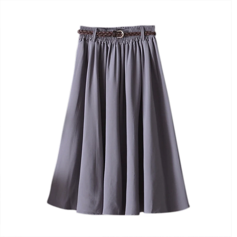 H Летняя женская юбка комфортная однотонная трапециевидная юбка до середины икры женские юбки размера плюс - Цвет: grey