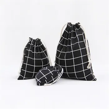 

Dropship 3pcs/set Simple grid cotton linen fabric dust bag Drawstring Bags shoes bag Travel Accessories 3Colors
