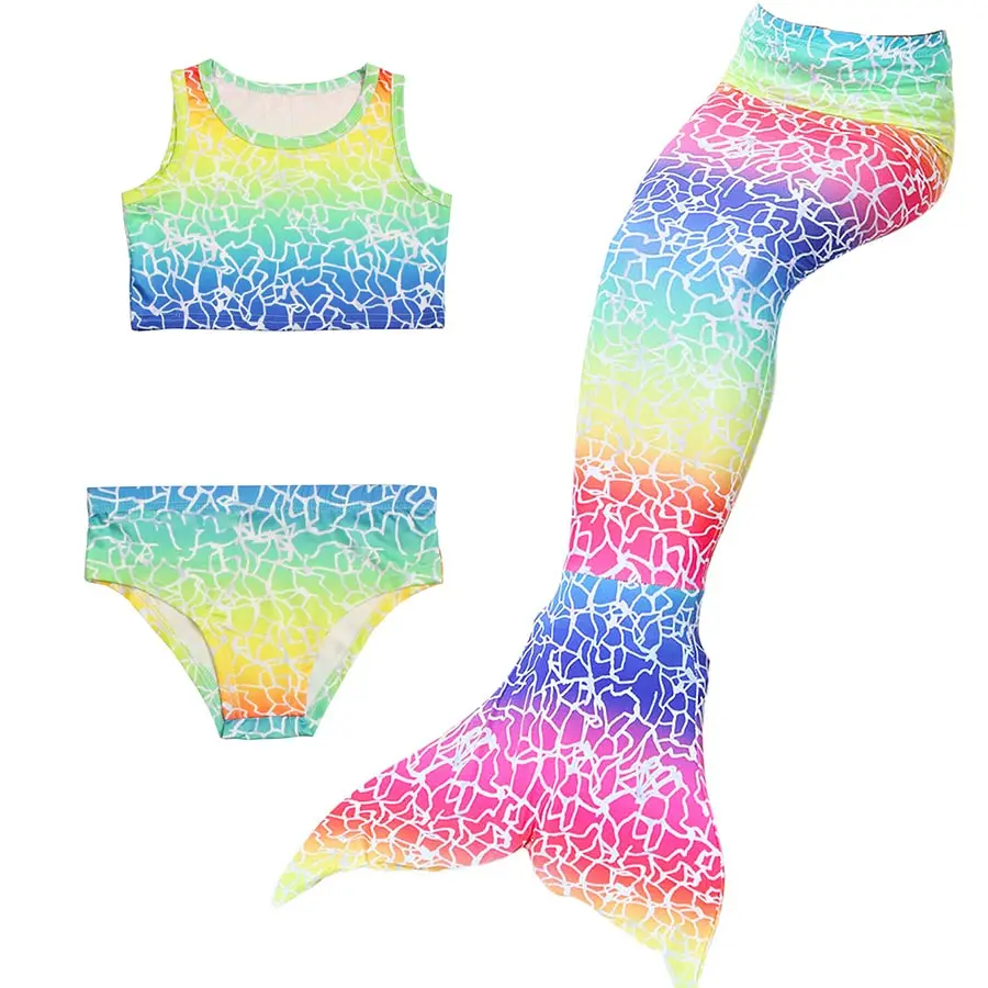

4 Colors 3 Pieces Girl Kids Mermaid Tail Swimmable Bikini Set Bathing Suit Fancy Children Mermaid Tail Costume Cosplay 3-12Y