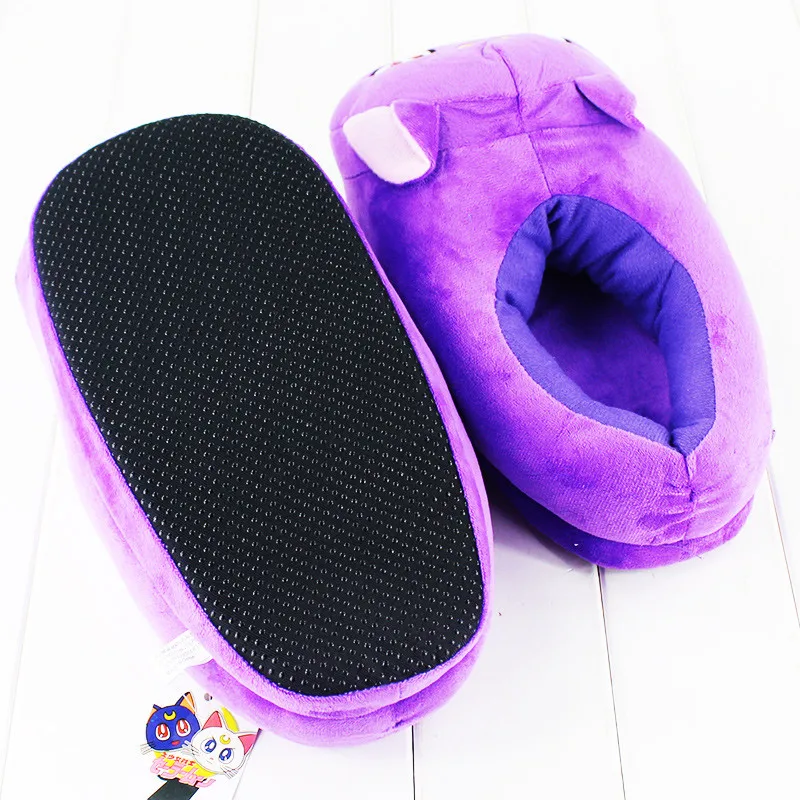 Новый 30 см Kawayi Сейлор Мун Фиолетовый кот плюшевая обувь мягкие Плюшевые тапочки зимние домашние тапочки подарок для девочки бесплатная