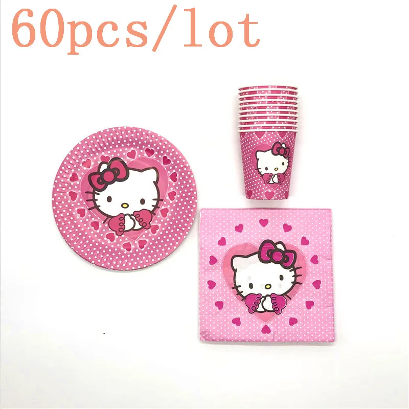 

60Pcs/Lot Cute Hello Kitty Theme Design Napkins Child Birthday Party Baby Shower Decorations For Family Party Supplies