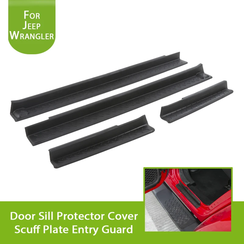 Black Door Entry Guards Front and Rear Sill Plate Protectors for Jeep Wrangler JK & Unlimite 2/4