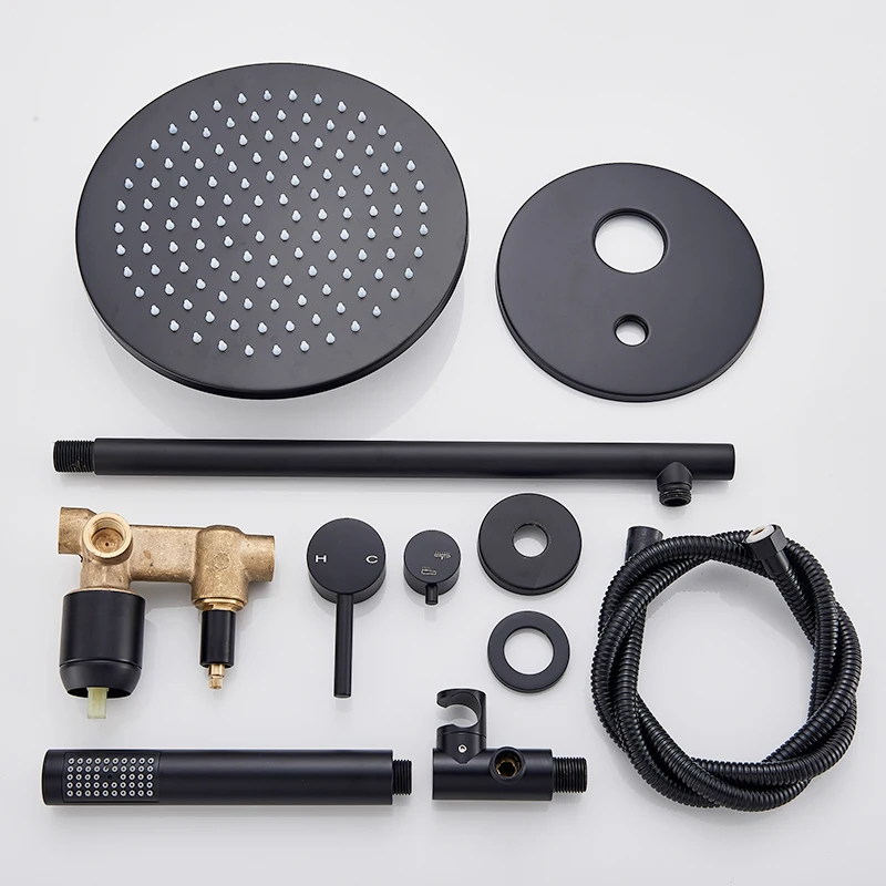 quyanre wanfan gappo matte black matte black solid brass round shower faucet kit rainfall shower 2 way shower kit with rotatable handheld shower bathroom shower system112