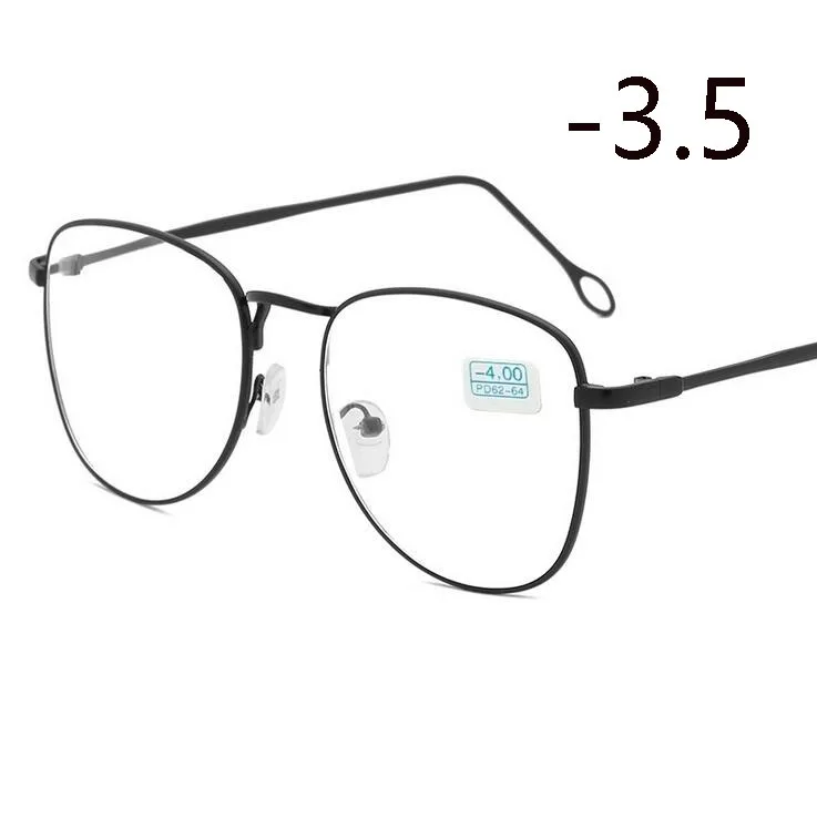 Ретро очки для близорукости с металлическим покрытием, для женщин и мужчин, овальные диоптрийные очки по рецепту, Черная/Серебристая/Золотая оправа-1,0-1,5-2,0-4,0 - Цвет оправы: Myopia 350
