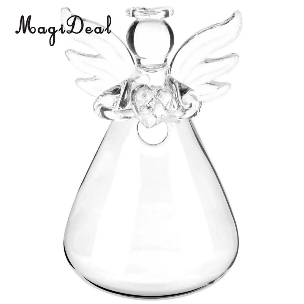 MagiDeal Handmade Angel Clear Glass Wall Hanging Vase Bottle for Plant Flower Bedroom Living Room Office Home Decor Friends Gift