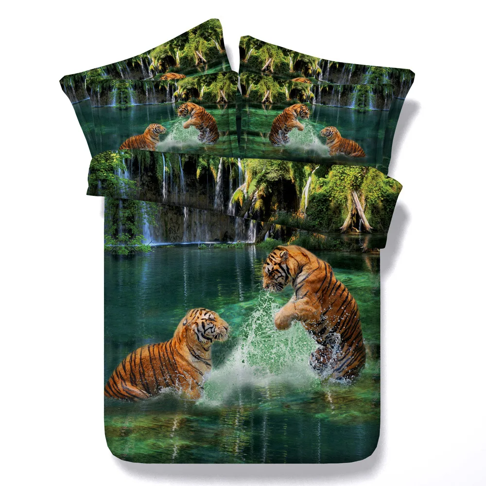 

Duvet Cover Tiger water wars Jungle King 3pcs British Style for girlfriends Family student dormitory Quilt cover pillowcase