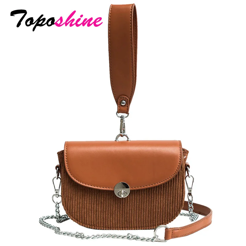

Toposhine Brand New Small Handbag Gift For Women 2018 Value Soft Corduroy Lady Makeup Bags Popular Chain Strap Girl Shoulder Bag