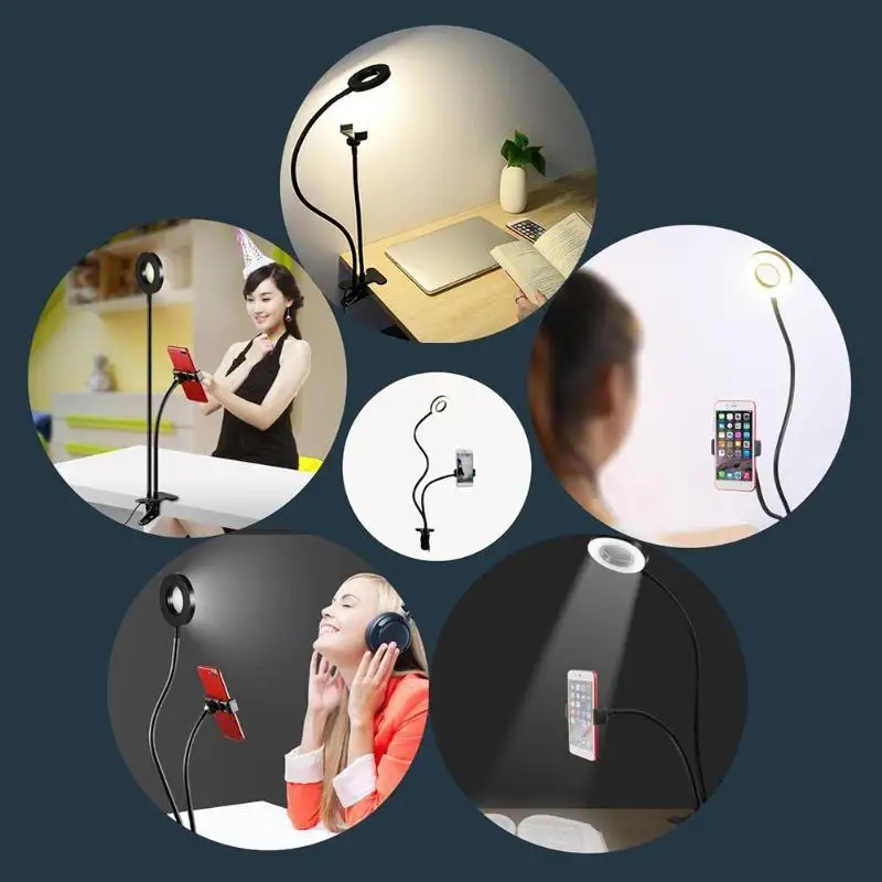  alloet 2 in 1 360 Degree Long Arm Flexible Desktop Metal Bracket Stand Holder with Dimmable LED Fil
