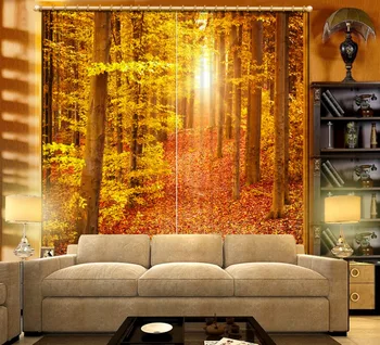 

Custom any size 3D Curtain Woods, sunlight, maple leaves Nature personality style photo print 3d curtain Door curtain