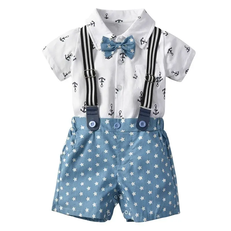 Прямая поставка, Детская рубашка с отложным воротником для маленьких мальчиков костюм из 2 предметов костюм для малышей с галстуком-бабочкой комплект одежды на подтяжках для джентльмена на свадьбу