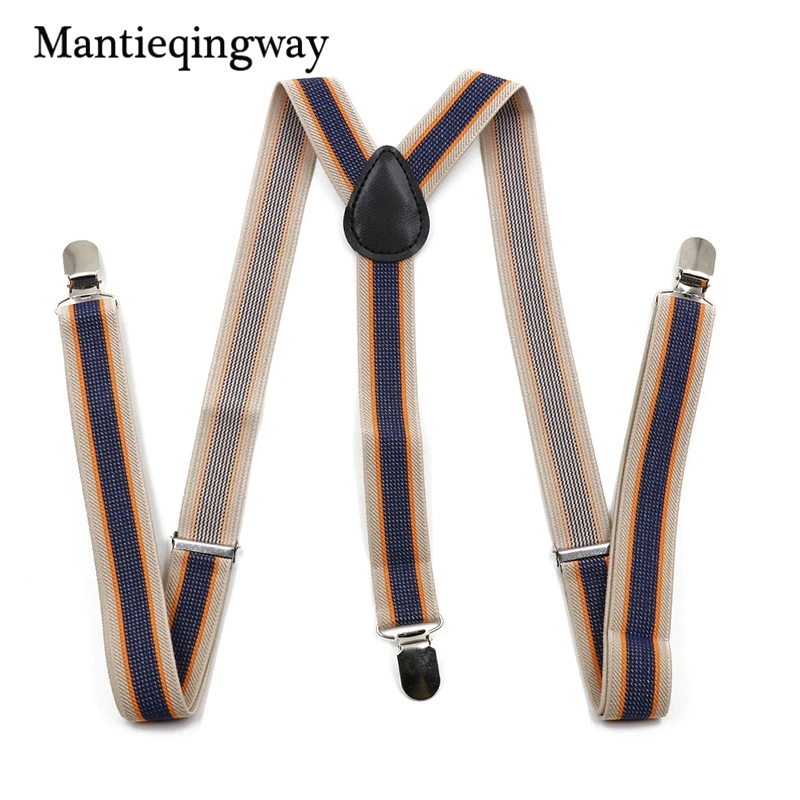 High Quality Men's Suits Elastic Striped Suspenders Men PU Leather 3