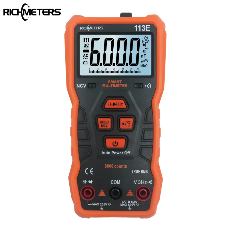 

RM113E Digital Multimeter Automatic 6000 counts Analogy Bar Magnet AC/DC Voltage Meter Continuity Flash light Back light