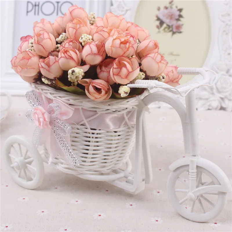 Один набор искусственных роз(ваза из ротанга+ цветок) Шелковая Роза с рамами из ротанга для велосипедов декоративная для домашнего декора - Цвет: G