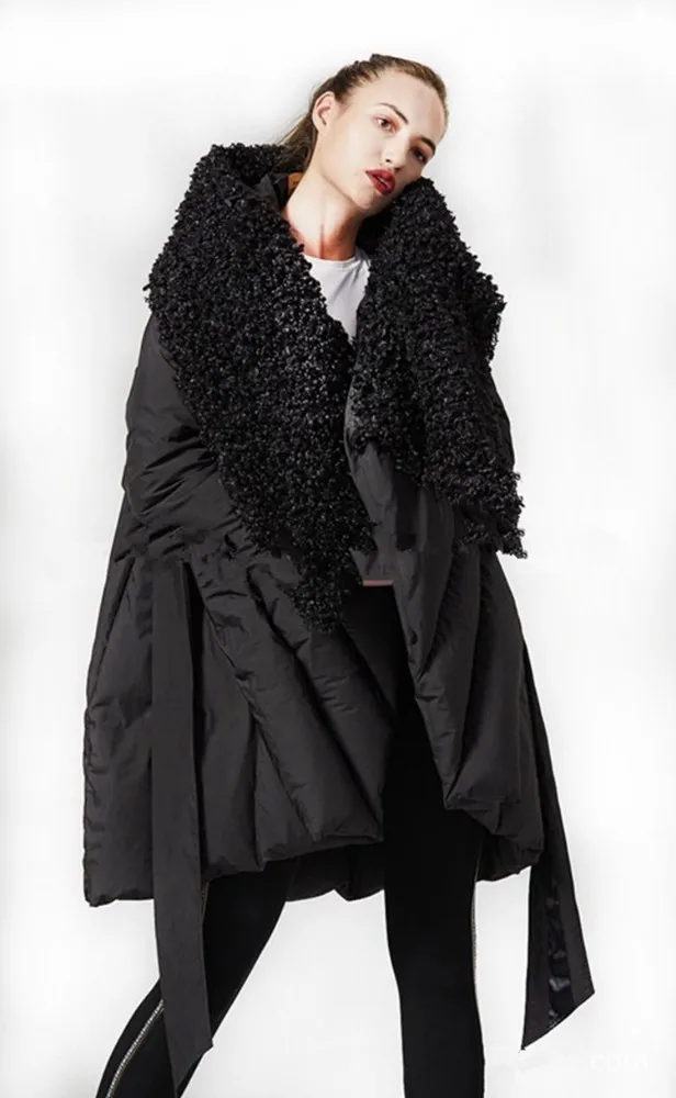 Eva Freedom дизайн пуховое пальто для женщин зимнее свободное пуховое пальто Имитация пляжной шерсти плащ пуховик женский с капюшоном