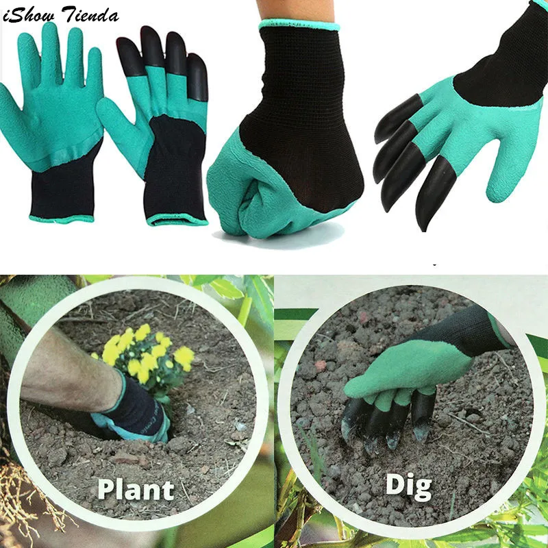 New Hot 24*12CM Rubber Gardening Glove Garden Gloves For Digging & Planting With Plastic Claw
