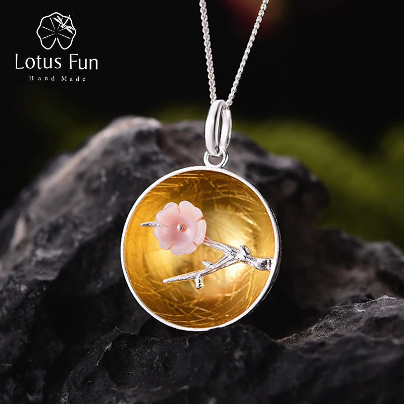 

Lotus Fun Real 925 Sterling Silver Natural Shell Handmade Fine Jewelry The Aroma of Wintersweet Pendant without Necklace Women