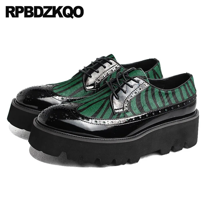

2018 Fashion Shoes Summer Luxury Green Brogue Real Leather Rubber Oxfords Men New Lace Up Wingtip High Quality Creepers Genuine