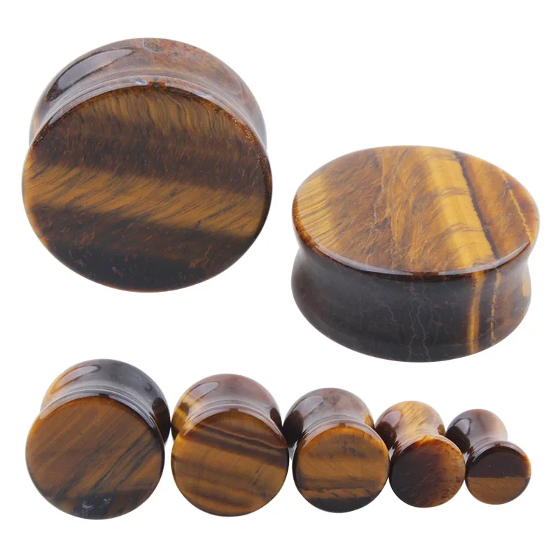 Piercing Jewelry Body Piercing Earrings Ear Piercing Jewelry Body Piercing Jewelry Body Jewelry 2pcs Yellow Tiger Eye Organic Flesh Stone Plugs and Tunnels Earring Ear Stretcher Expander Ear Gauges Piercing Women Men 6-25mm