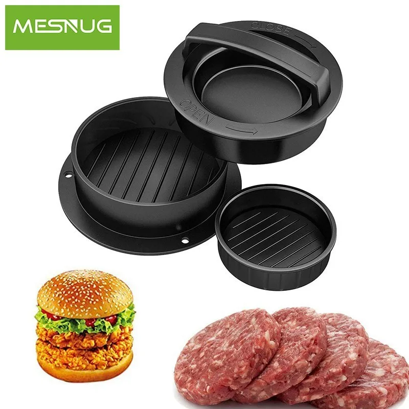 

MESNUG Safe Non-stick Patty Hamburger Maker Mold 3 In 1 Black Grill Stuffed Burger Press Machine Dishwasher Safe Ideal For BBQ