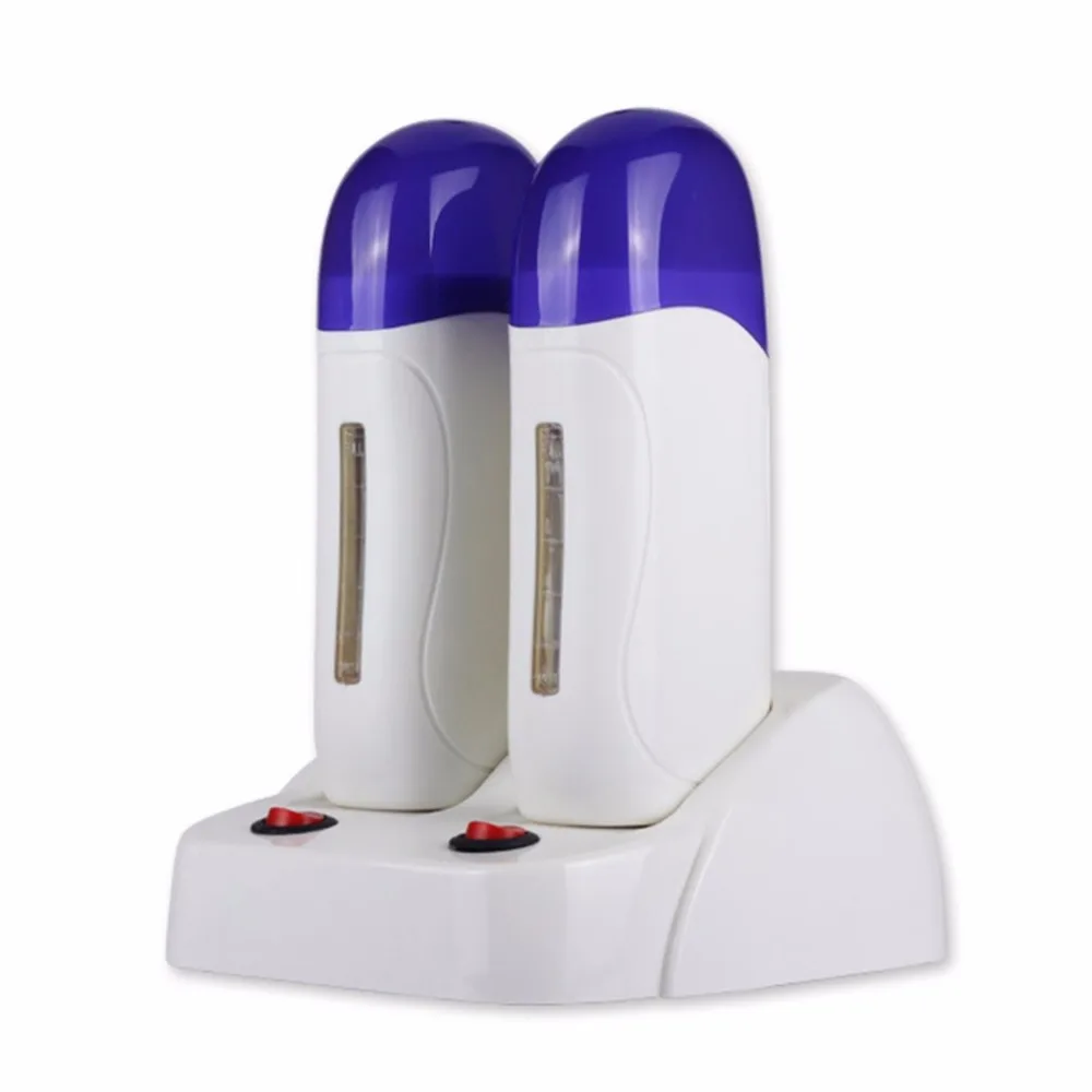 

110V Double Depilatory Wax Heater Hot Body Hair Removal Roll On Depilation Waxing Machine Salon Beauty with Heater Base US Plug