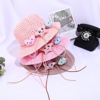 

Fashion Child sun hat Cute children sun hats bow hand made Cartoon Stars Hollow Out cap beach brim hat casual girls summer cap
