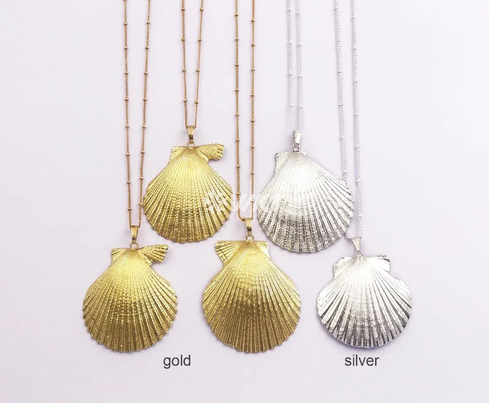 JP006 Fashion Natural Colorful Scallop Shell Pendant Wiyh 24k Real Gold Plated on Edge without Dyed for Women Jewelry Making