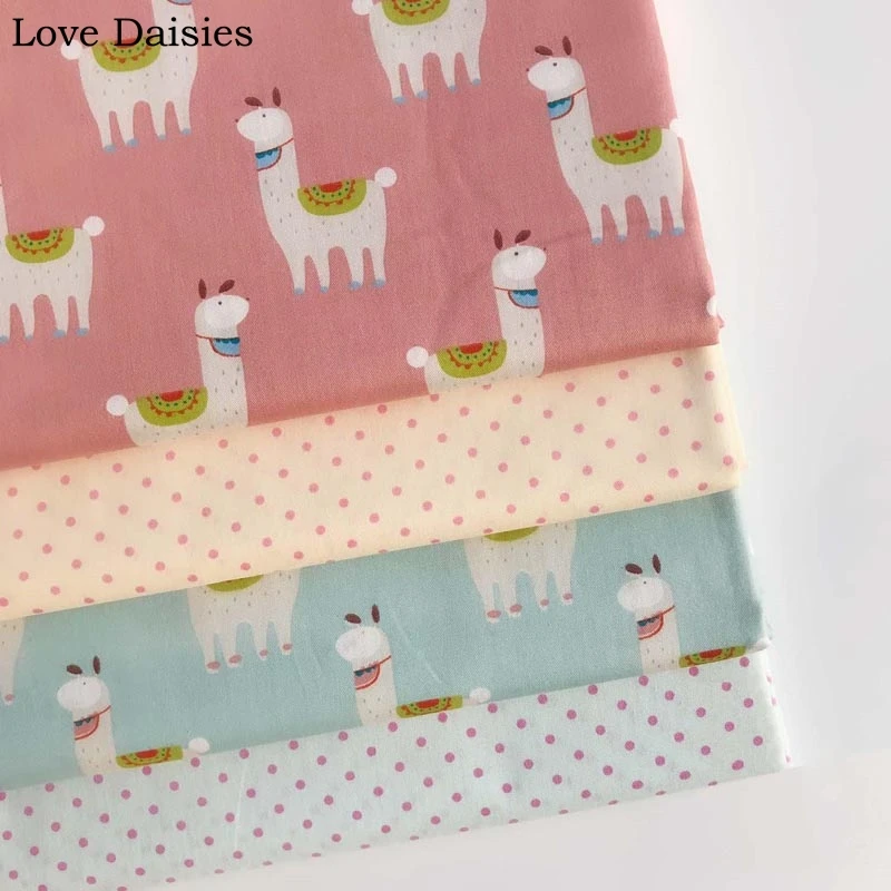 

100% Cotton Twill Cloth PINK BLUE Cartoon White Alpaca Beige White dots Fabrics For DIY Crib Bedding Handwork Home Decor