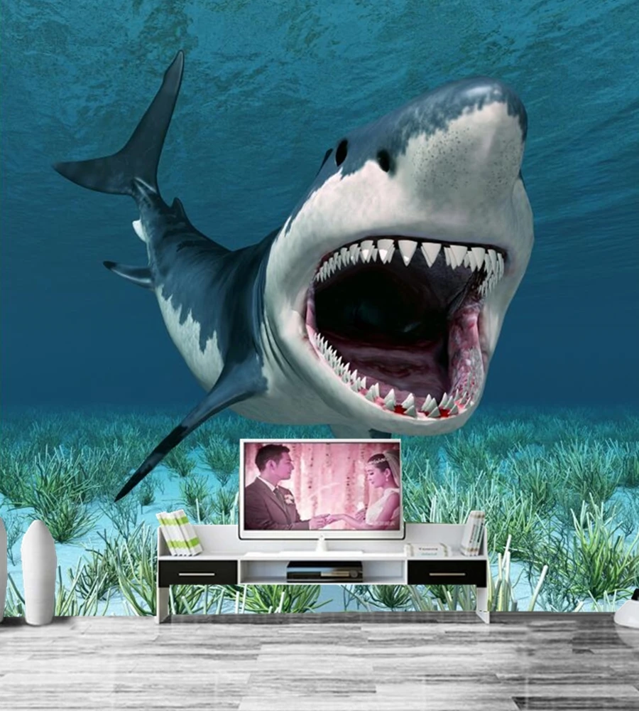 Murales personalizados, mundo submarino tiburones dientes animales fondos  de pantalla, hotel sala de estar sofá tv pared dormitorio mural 3d -  AliExpress Mejoras para el hogar