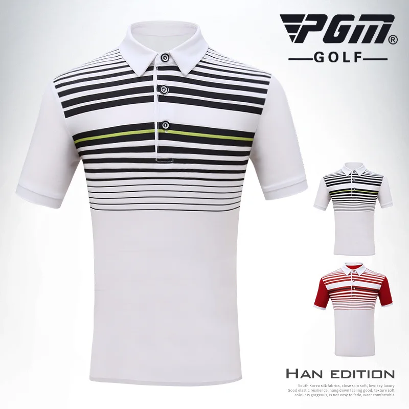 

Pgm Boys Short Sleeved Golf T-Shirt Summer Breathable Turn Down Collar Shirts Teen Striped Dry Fit Tops Golf Clothing AA51873
