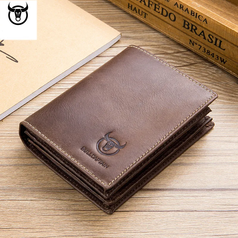 Genuine Leather Men Wallets Vintage Cow Leather Wallet Male Handmade Custom Dollar Price Coin Purse Short Wallet carteira