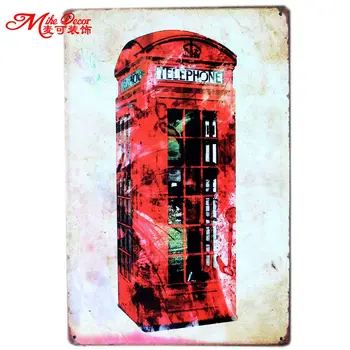 

[ Mike86 ] London Telephone Booth Metal Plaque Gift PUB Wall art Painting Bar Craft Decor AA-191 Mix order 20*30 CM