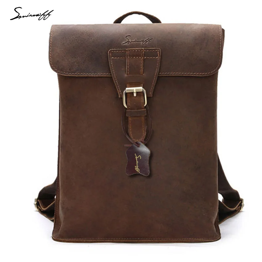 

SMIRNOFF Genuine Leather Feminine Backpack Simple Girls Backpack Schoolbag Cowhide Retro Crazy Horse Leather Women Bag Backpack
