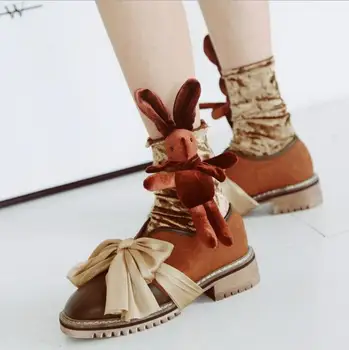 

New Arrived Korean Style Fashion High quality Doll rabbit diamond velvet Glitter Socks Women Winter velvet socks Pile heap sock