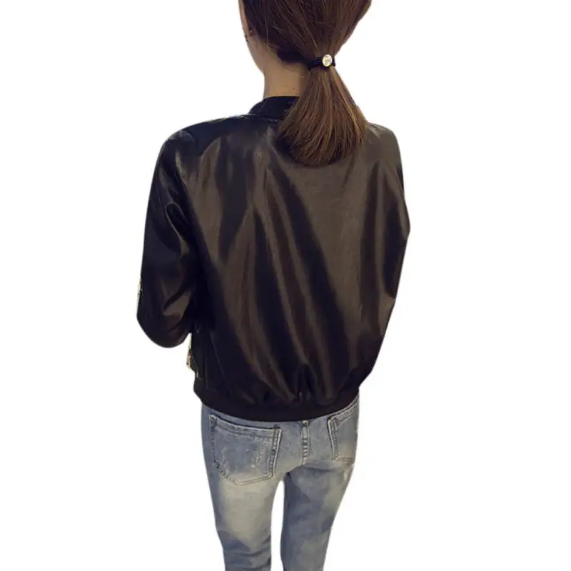 الشتاء سترة النساء رداء خارجي بقصة ضيقة سستة جولة طوق س الرقبة بو الجلود البيسبول نمط سترة قصيرة معطف أسود الشتاء سترة النساء رداء خارجي بقصة ضيقة سستة جولة طوق س الرقبة بو الجلود البيسبول نمط سترة قصيرة معطف أسود