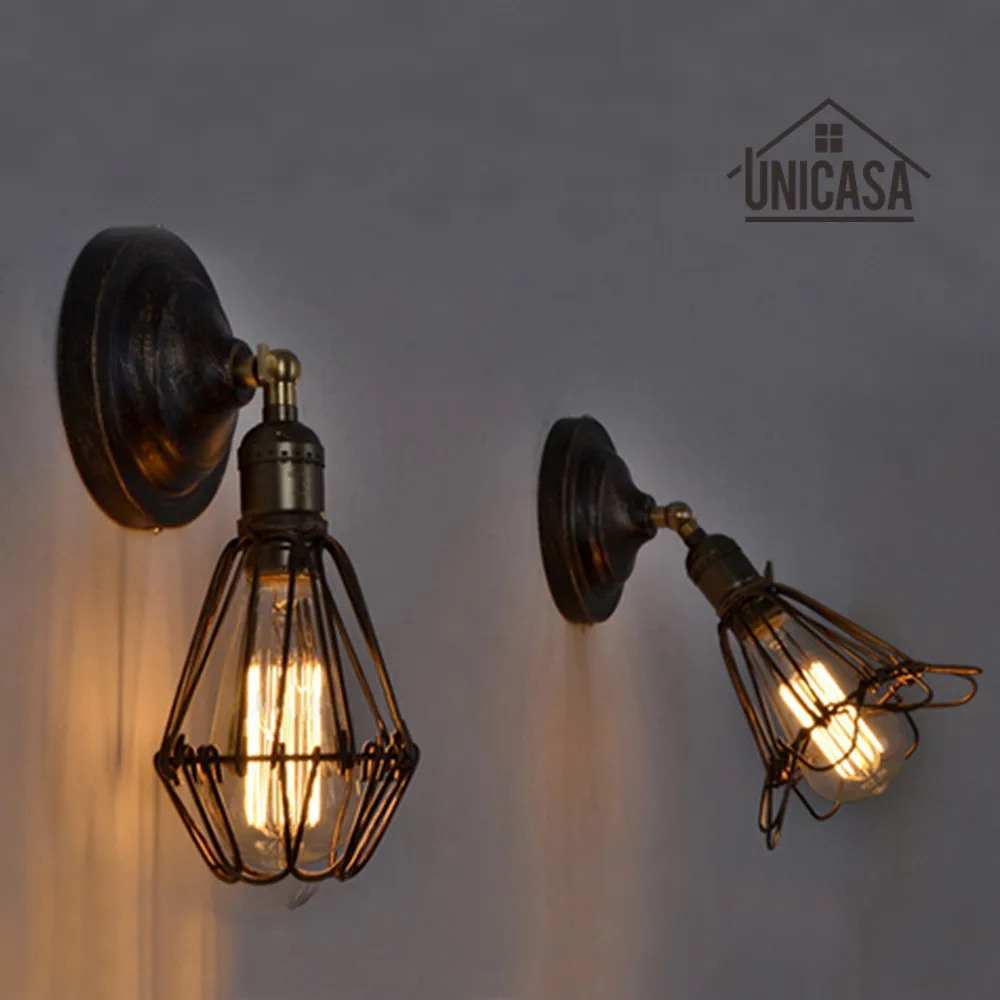 

Vintage indoor Wall Lights Kitchen Antique Wall Sconce Wrought Iron Industrial Chandelier Lighting Brown Modern Small LED Lamp