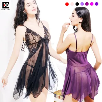 

12p! Women Perspective Sexy Lingerie Lady Shoulder Strap Lace Dress+Thong,Sexy Goddess Cosplay Hollow Appliques Erotic Underwear