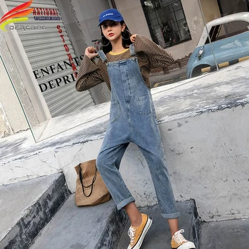 

Denim Jumpsuits For Women Autumn 2018 Casual Jean Rompers Ladies Denim Loose Overalls Fashion Full Length Jumpsuit Jeans