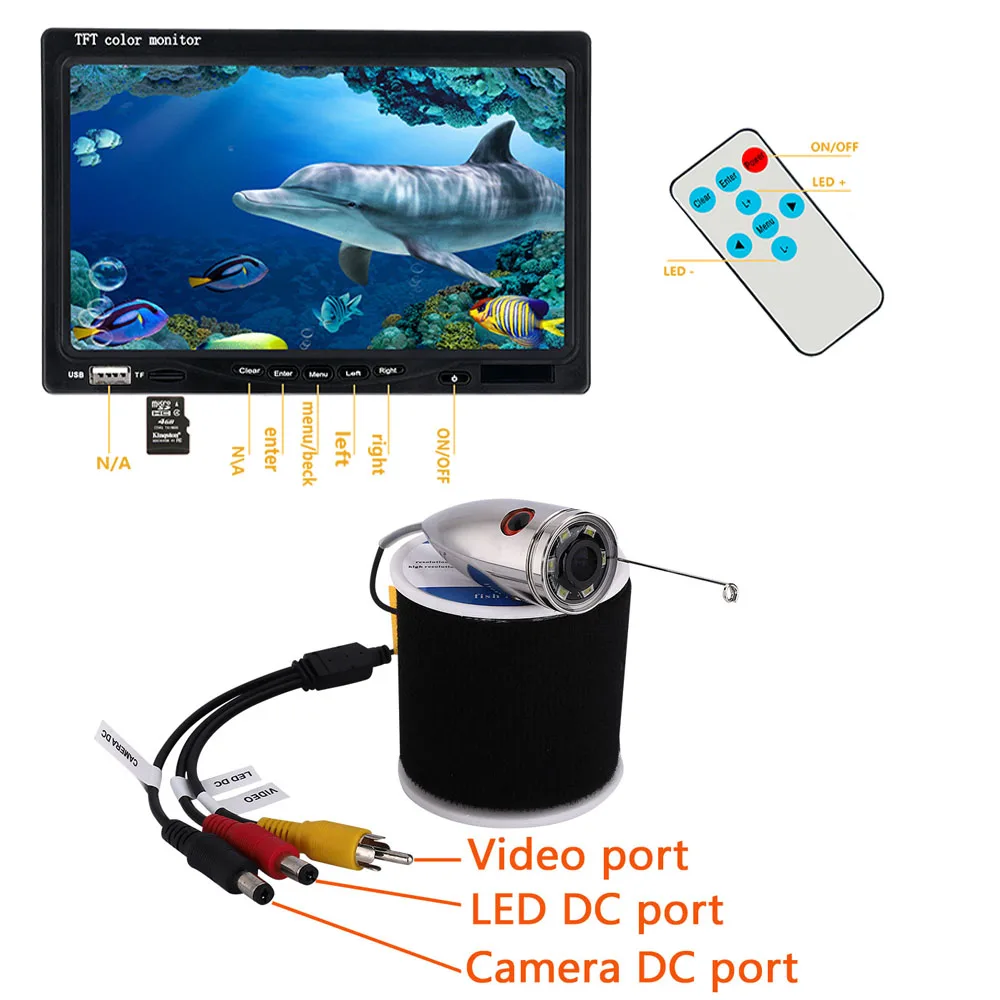 15m Cable Fish Finder with Color CCD HD 1000TVL Underwater Fishing Video Camera 7 Inch Color TFT Monitor with HD TF DVR Recorder_2