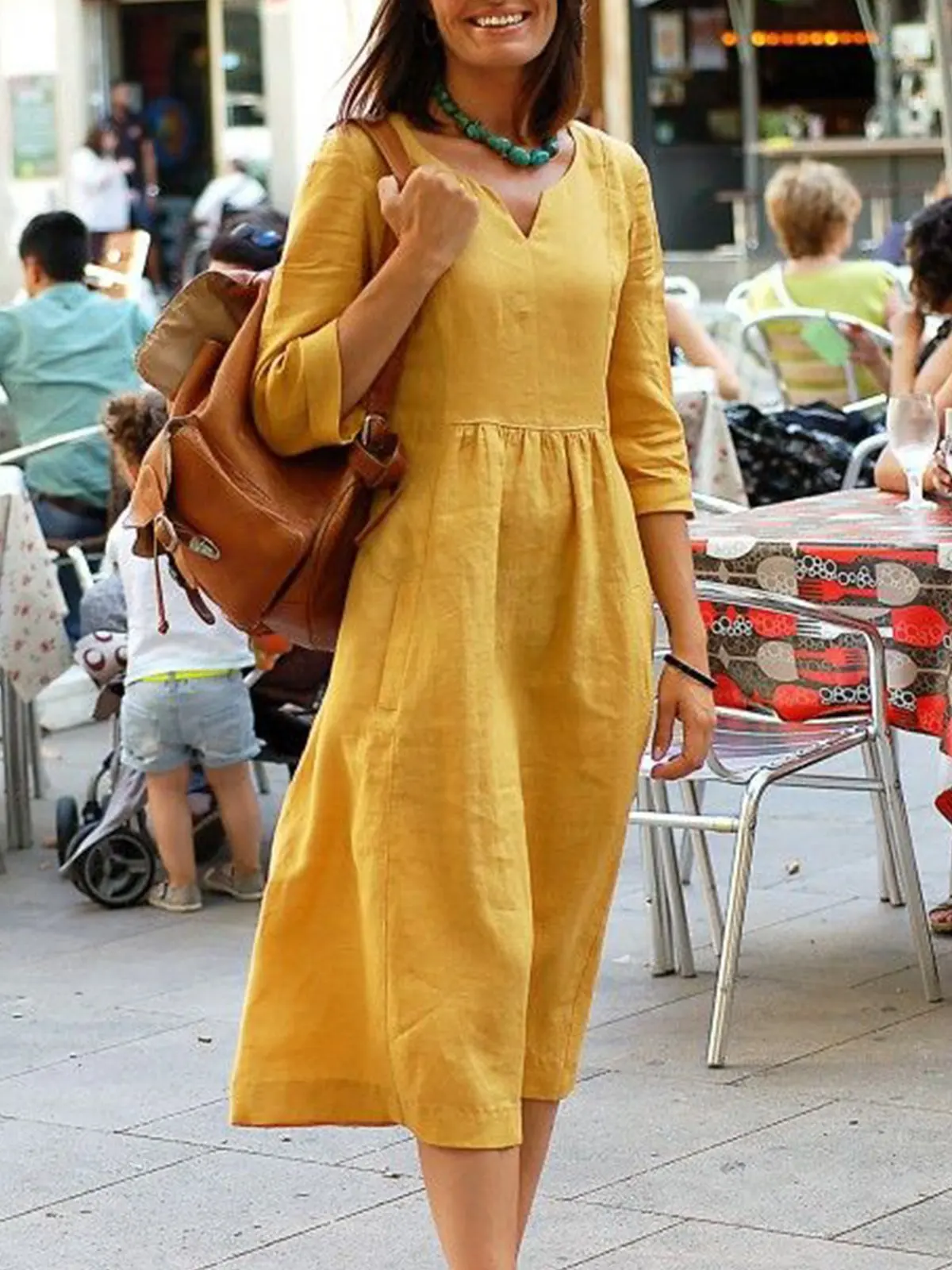 

2019 summer casual v-neck cotton and hemp dress