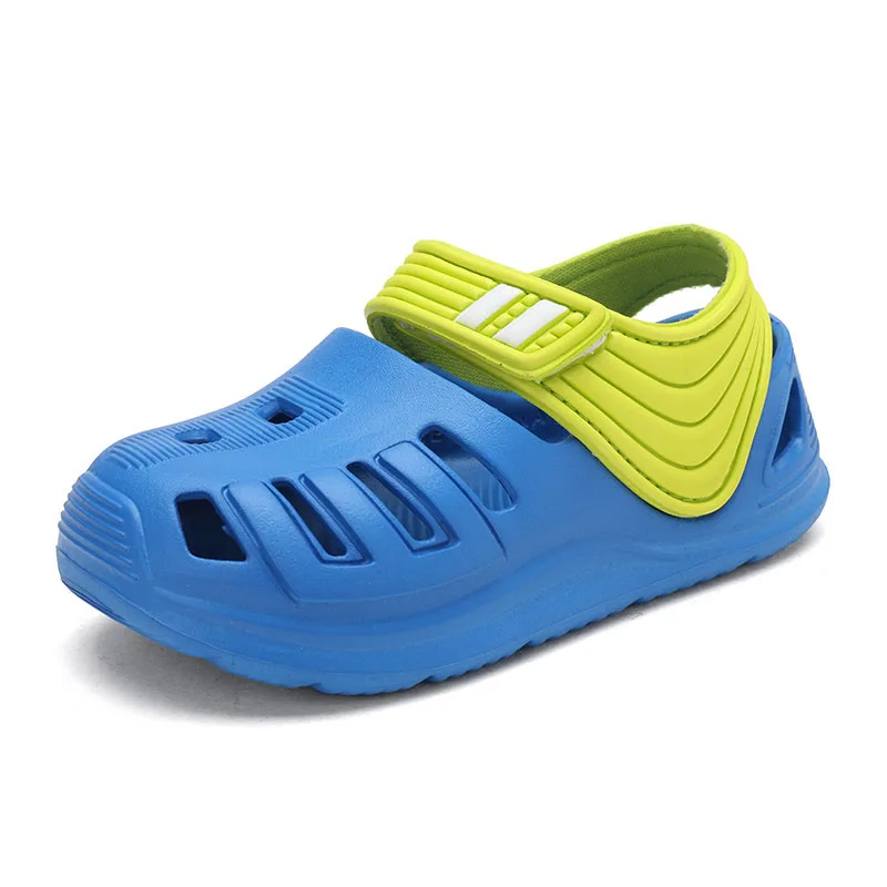 Blue Green LEFEKA/Новинка года; детские сандалии; летние пляжные сандалии с закрытым носком для мальчиков и девочек; дышащие нескользящие спортивные сандалии для малышей - Цвет: Blue Green