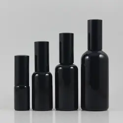 Оптовая продажа 50 шт. пустая 10 мл круглая блестящая черная бутылка для лосьона с черным насосом, косметическая упаковка, косметическая